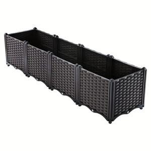 TEMU 실내외용 딥 4in1 직사각형 플라스틱 화분 키트, 브라운 컬러, 신선 채소·허브·꽃·다육식물 재배용 정원 하우스