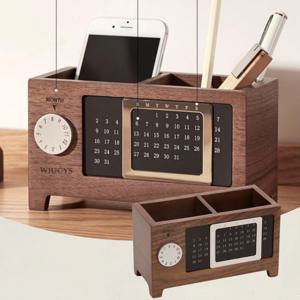 TEMU 1pc 빈티지 호두나무 나무 책상 정리함, 영구 캘린더 포함 - 다중 컴파트먼트, 가벼운, 오일 러브드 핏, 원격 제어 저장, 사무실 및 가정 장식에 이상적, 가정 정리 | 빈티지 책상 정리함 | 오일 러브드 핏, 책상 액세서리|달력|달력|캘린더