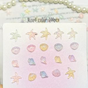 TEMU 50/100pcs 혼합 미니 오션 시리즈 네일 장식 세트, 빛나는 별어류, 껍데기, 나방, 라인스톤, DIY 헤어 클립, 스티커, 향수 없는, 달콤한 소녀, 창의적인 예술 장식, 여름 요소 보석 만들기