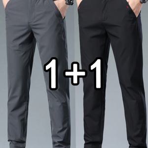 TEMU 2pcs 남성 캐주얼 바지 - 블랙 & 그레이, 올 시즌 레그 바지, 포켓이 있는 다용도 비즈니스 & 웨딩 의상, 작업, 여행 및 공식 행사에 이상적, 비즈니스 의상|슬림한 공식 의상|남성용 바지|냉장고바지|남자바지|바지