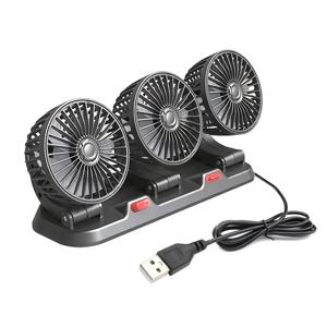 TEMU 삼중 헤드 자동차 선풍기 - 360도 회전 가능, 속도 및 각도 조절, 휴대용 USB 전원 냉각팬 (SUV, 캠핑카, 보트, 골프 카트용) - 저전력 소모, 버튼 제어, 배터리 미포함|차량용선풍기
