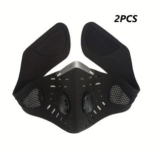 TEMU 2pcs 고저항 스포츠 마스크 모터사이클, 러닝 및 야외 활동용 - 통기성이 좋은 폴리에스터, 귀 구멍 및 목 가이터가 있는 , 블랙 & 그레이, 편안함 및 적합성을 위한 조절 가능한 스트랩, 야외 스포츠 장비 | 스포츠 특정 장비 | 내구성이 좋은 직조 직물