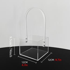 TEMU 손잡이가 있는 투명 아크릴 정사각형 꽃꽂이 상자 1개 - 대형 DIY 플로럴 공예 및 홈 데코 오거나이저, 생일 선물에 완벽함, 파스텔 장미와 모란 포함, 선물 정리함 | 장식용 손잡이 | 아크릴 제작, 꽃상자