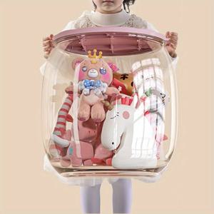 TEMU 뚜껑이 있는 투명 플라스틱 보관함 - 방수 라운드 정리함, 신발, 인형, 장난감용, 집안 정리를 위한 투명 디자인, 다용도 수납 용기 | 재미있는 뚜껑 장식 | 투명한 플라스틱 상자, 장난감 보관|바비인형