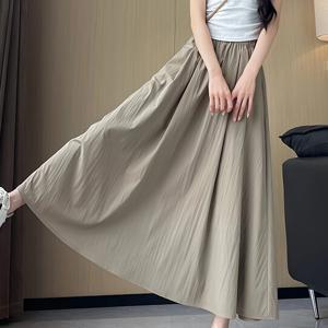 TEMU 여성용 여름 캐주얼 미디 스커트, 단색, 플레어 헴, 정규 핏, 쇼핑 및 휴가용, 여성용 스커트|테무쇼핑