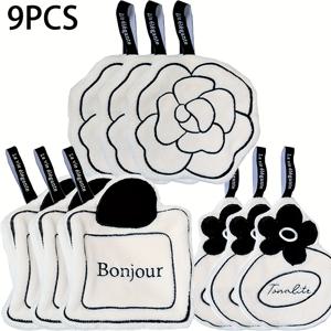 TEMU 9pcs 세트의 걸이형 손수건 - 캠벨리아 패턴, 매우 강력한 흡수력, 손세탁만, 빠른 건조, 두꺼운 및 부드러운 폴리에스터 섬유, 주방 및 욕실 장식에 적합, 탈락 없음, 매우 강력한 흡수력, 주방 및 욕실 사용에 적합 창의적인 기하학적 패턴 주방 수건