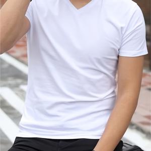 TEMU 핸다이웨이 남성용 주름 방지 V넥 반팔 티셔츠 - 다림질 필요 없음, 비즈니스 캐주얼 & 캐주얼 복장, 단색 레귤러 핏, 손세탁 전용, 다용도 의류, 주름방지 원단, 오피스웨어, 클래식 스타일, 쉬운 관리, 가벼운 상의, 전문가복