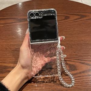 TEMU 삼성 갤럭시 Z 플립 5 / Z 플립 6 / Z 플립 3 5G용 한국어 워터 리플 투명 폰 케이스, 비드 브레이슬릿 클리어 충격 방지 백 커버