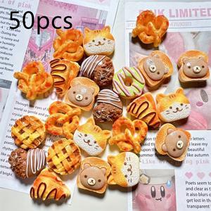 TEMU 50개 미니어처 레진 푸드 찰름 DIY 공예용 - 다양한 스타일, 과자, 케이크, 돈ัท 포함, 귀여운 찰름