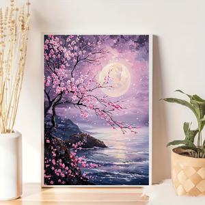 TEMU 초보자용 5D 페인팅 키트, 벚꽃과 달빛 테마, 라운드 자수 아트, DIY 풀 캔버스, 공예품, 수공예 선물, 거실, 침실, 사무실에 적합한 DIY 크로스 스티칭, 벽 장식 예술, 패턴은|보석십자수|십자수