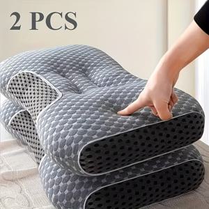 TEMU 2pcs 3D 통기성 부드러운 마사지 목 커플 베개 - 조절 가능한 인간공학적 지원, 고품질 코어, 분리 가능한 커버, 편안한 수면, 고급 호텔 품질 목 지원 - 부드러운, 깊은 수면 편안함, 가정용 또는 선물로 적합, 완벽한 휴일 선물 선택|베개커버|목베개