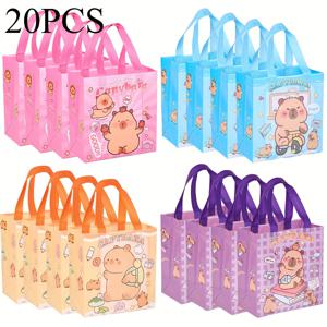 TEMU 20pcs 카피바라 만화 선물 가방 - 아름다운 동물 테마 재사용 가능한 토트 백, 밝은 일러스트레이션, 파티, 생일, 졸업, 할로윈, 등에 사용할 수 있는 접이식 비직물 핸드백, 9x8.7x4.3 인치, 파티 액세서리 | 재미있는 디자인 | 내구성 있는 직물, 카피바라 선물