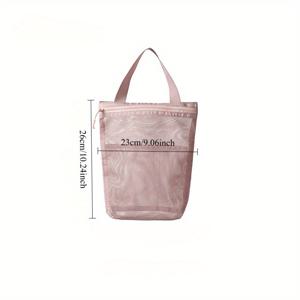 TEMU 대용량 메쉬 화장품 파우치 (남녀 공용) - 지퍼 포켓 휴대용 여행 정리함, 핸드헬드 욕실 필수품 보관 가방, 라이트 그레이 & 핑크 옵션