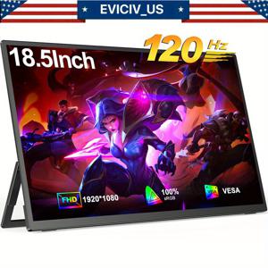 TEMU 18.5인치 휴대용 게임 모니터, 1080P FHD 디스플레이, 120Hz 리프레시 레이트, 프리즈ync, USB-C, 매트 핏, VESA 70x25, HD+ & VR, 360° 회전, 2.0ms 반응 및 FreeSync로 부드러운 게임 경험을 제공하는 게임 세팅 모니터 | 동적 게임 디자인 | 업스케일 외관, 게임 세팅 모니터|게임