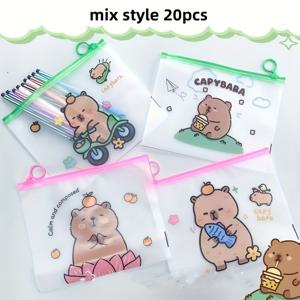 TEMU 20개 카툰 카피바 PVC 바인더 포켓, 17.02x21.08cm, 방수한 거품 파일 및 서류 정리 가방, 학생 및 사무실 사용에 적합합니다.|포카바인더
