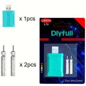 TEMU 2개입 Lir425 충전식 배터리 + 충전기 키트 야간 낚시용 전자 낚싯대 팁 라이트 글로우 스틱, 해안 낚시 알람 발광 플로트 LED 나이트 태클