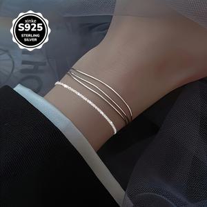 TEMU 여성을 위한 우아한 S925 스테인리스 스틸 별빛 하늘 팔찌 세트 - 빛나는 별들이 장식된 세 개의 층으로 구성된 뱀 체인, 일상적인 착용 및 선물로 이상적인 일상 액세서리|별빛 하늘 디자인| 내구성 있는 팔찌