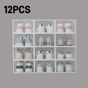 TEMU 12pcs 투명 플라스틱 신발 보관 상자 - 먼지 방지, 습도 방지, 신발 및 액세서리를 정리하기 위한 스택 가능한 플립 탑 디자인, 가정 및 사무실 사용에 이상적, 신발 정리 | 세련된 보관 상자 | 안전한 닫힘 상자, 신발 보관 정리함, 신발 보관 정리함 및 선반