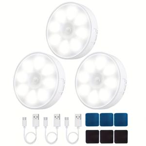 TEMU 3개 세트 실내 모션 센서 야간등, 스위치 및 내장 배터리가 있는 USB 충전식 주방 벽 램프, 복도/사무실/기숙사용 계단 조명, 독서용 침대 옆 라이트