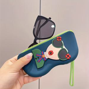TEMU 안경 및 립스틱용 블루 실리콘 보관 가방 - 내구성, 방수, 휴대용 하이킹 디자인, 여행 및 일상 사용에 이상적, 메이크업 보관|즐거운 삽화|실리콘 구조, 화장품 여행 케이스|립스틱