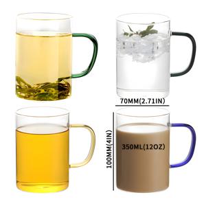 TEMU 4pcs YUHAN 12oz 투명 유리 커피 머그컵, 컬러풀 핸들 - 라떼, 카푸치노, 차에 적합 - 고급 유리 커피 머그컵, 식기 세척기 안전, 전자레인지 안전, 크리스마스, 아버지의 날, 어머니의 날, 졸업, 일상 커피 머그컵에 이상적 | 밝은 커피 머그컵 | 내구성 있는 커피 머그컵