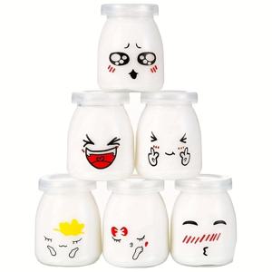 TEMU 플립탑 뚜껑이 있는 6팩 150ml 유리병 - 요거트, 푸딩, 꿀, 잼 보관용 재사용 가능한 BPA 프리 라운드 용기 | 귀여운 크리스마스 주방 장식, 손세척 전용, 다목적 식품 저장