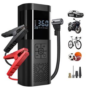 TEMU 휴대용 자동차 스타터와 공기 압축기 - 150 PSI, 자동 타이어 인플레이션, 12V 점프 박스, LED 조명, USB Type-C, 5.0L 가솔린/3.0L 디젤 호환, 충전식 리튬 폴리머 배터리, 휴대용 자동차 배터리 스타터 | LED 조명 기능 | USB Type C 커넥터, 휴대용 자동차 배터리 충전기|C타입충전기|타이어