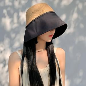 TEMU 여성용 와이드 브림 버킷 모자 탈착식 포켓 스카프 포함 - 조절 가능한 탄력 밴드, 접이식 경량 디자인, 야외 여행 및 해변 & 메이드데이 축제용 여름 모자, 다용도 휴가 액세서리, 라탄 소재, 내구성 있는 짚 구조|벙거지모자|여름모자