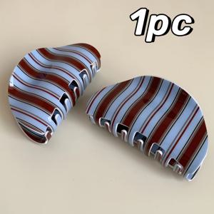 TEMU 1pc 우아한 파란색 줄무늬 헤어 클립 - 달콤하고 세련된 아세트산 액세서리, 다듬어진 마감, 여성에게 이상적인 선물, 세련된 헤어 룩에 완벽한 헤어 액세서리 | 우아한 헤어 클립 | 아세트산 소재