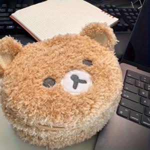 TEMU 여성을 위한 귀여운 곰 플러시 화장품 가방 - 자수 디자인, 3차원 휴대용 화장품 가방, 여행용 화장품 가방 | 재미있는 액세서리 | 부드러운 질감 가방, 화장품 여행 케이스|케이스|화장품정리함