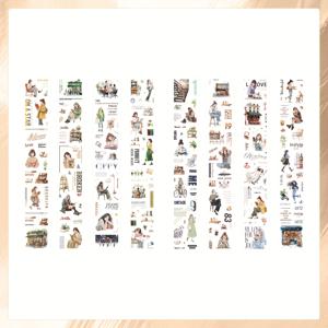 TEMU 8pcs 장식 테이프 세트, 빈티지 캐릭터 및 음식 디자인, DIY 스크랩북, 가방 및 폰 케이스 장식용 방수 PET 접착제