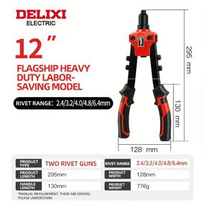 TEMU DELIXI ELECTRIC 전문 리벳 건 세트, 인체 공학적 수동 풀 건, 높은 레버리지, 다양한 크기(8인치, 10인치, 12인치, 9.5인치), 내구성 있는 소재, 목공 및 금속 작업용