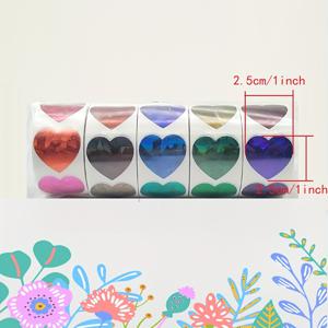 TEMU 1000개 스티커 (5롤) 1인치 하트 홀로그래픽 레이저 컬러 러브 스티커 - 고품질 PVC 자가접착, 재사용 가능 & 쉽게 찢어지는 리워드, 행동 차트, 플래너, 교사 용품 - 반짝이는 판타지 테마, 핑크, 블러시 & 와인 레드, 멀티컬러 하트, 플래너 장식용 스티커