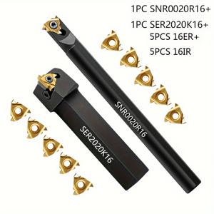 TEMU 금속 선반 절단 도구 - SER2020K16 및 SNR0020R16 나사 도구 홀더 보링 로드, 10개의 반전 가능한 경질 합금 블레이드 16IR 16ER, 회전 나사 보링 선반 절단용