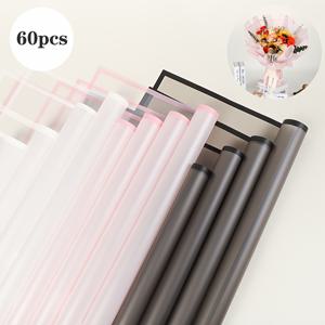 TEMU 꽃다발용 꽃무늬 래핑 페이퍼 팩 60장(블랙 20장 + 화이트 20장 + 핑크 20장), 무광택 종이, 반투명 방수 한국 티슈, 특별한 꽃 포장재료, 방수 장미 래핑 페이퍼, 선물 포장지