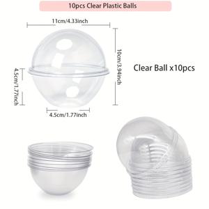 TEMU 알리나 크래프트 10cm 직경 투명 플라스틱 공 - 10개 선물 포장 상자, 빨간 리본이 달린 크리스마스, 휴일, 파티 및 축하에 이상적인 투명 원형 용기, 과자 및 스낵 용기, 휴일 선물 용기|투명 공|내구성 있는 플라스틱, 과자 보관