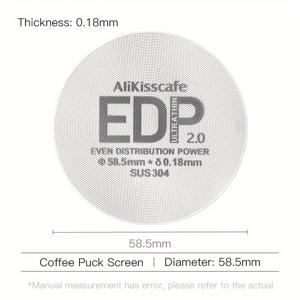 TEMU 1pc Alikisscafe EDP 필터 스크린, 재사용 가능한 스테인레스 스틸 메쉬, 0.2mm 두께, 식품 접촉 안전, 전기 필요 없음, 바리스타 액세서리 포타 필터 바구니용