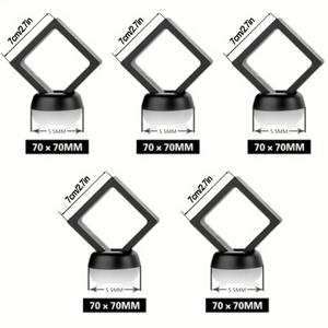 TEMU 5pcs 3D 플로팅 프레임 베이스 스탠드, 블랙 코인 디스플레이 프레임, 탄성 리트렉터블 스토리지 박스, 작은 쉐도우 박스, 귀걸이, 반지, 버찌, 군사 메달에 적합, 블랙, 3가지 크기 제공