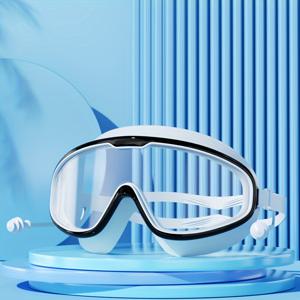 TEMU 성인용 대형 프레임 수영 고글 - 방수, 안개 방지, HD 선명도, 통합 이어플러그, 블랙 PC 소재, 편안한 코 패드로 안전한 착용감, 수영장 및 바다 사용에 이상적|물안경