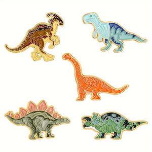 TEMU DinoCharm 1/2/3/5pcs 귀여운 만화 공룡 에나멜 핀 세트, 합금 금속 브로치, 의류용 패션 동물 배지 액세서리, 남녀 공용 일상 착용, 모든 계절