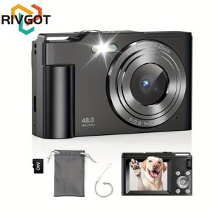 TEMU RIVGOT 디지털 카메라, 64GB SD 카드, 16배 줌, 소형 휴대용 SLR 카메라, 필링, 딜레이, 연속 촬영, 안티 셔크 기능, USB 충전, 충전식 배터리, ABS 소재, 젊은 남성 및 여성, 크리스마스, 생일 선물