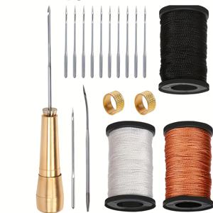 TEMU 10-19개 다용도 송곳 & 바늘 세트, 교체 가능한 헤드 포함 - DIY 가죽공예, 신발 수리 및 밑창 바느질 키트, 구리 손잡이, 신발끈, 가죽공예, 구리 손잡이