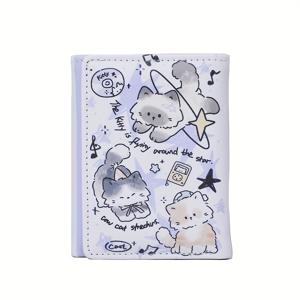 TEMU 캐주얼 가죽 트라이폴드 지갑 여성용, 귀여운 만화 프린트, 다중 카드 슬롯, 스냅 잠금 코인 지갑, 젖은 물티슈 세척, 폴리에스테르 안감, 가장자리 페인트, 포지셔닝 인쇄 - 광저우