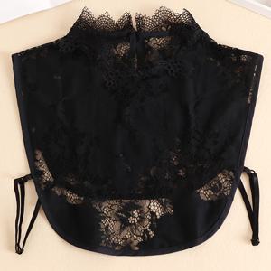 TEMU 우아한 레이스 직물, 여성용 러플된 하이넥 반소매 칼라, 다용도 패션 액세서리, 폴리아마이드 및 스판덱스 블렌드, 기계 및 드라이 클리닝 가능, 니트 스타일, 여성용 칼라