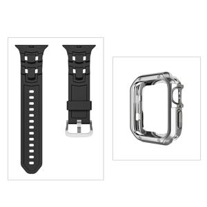 TEMU Apple Watch Ultra 2/SE (2세대) & 시리즈 10/9/8/7/6/5/4 (42mm/44mm/45mm/46mm/49mm)용 [방수 보호] 견고한 실리콘 스포츠 밴드 - 방수, 스크래치 방지 보호 커버와 알루미늄 합금 클라스프, 남녀 공용 - 블랙, 스포츠 시계 보호|유연한 시계 밴드|견고한 시계 케이스