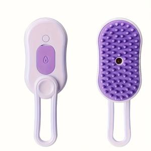 TEMU 3-in-1 스팀 애완 동물 브러시 - USB 충전식, 접이식 고양이 및 개 관리 도구, 실리콘 브리스터, 긴 및 짧은 털 유형에 적합, 털 건강 및 외모 개선, 휴대용 디자인, 애완 동물 관리 브러시 | 화려한 보라색 | 나노 스프레이 기술