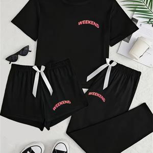 TEMU 3피스 청소년 캐주얼 라운지웨어 세트 - 