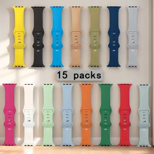 TEMU 15개 생동감 있는 실리콘 스포츠 밴드, Apple Watch용 - 방수 및 방한 기능, 안전한 나비 클라스프, iWatch 시리즈 1-Ultra/SE 호환 (38mm-49mm) - 내구성 있는 스테인리스 스틸 버클, 캐주얼 시계 스트랩|현대적인 시계 액세서리|유연한 시계 밴드, Apple Watch 액세서리