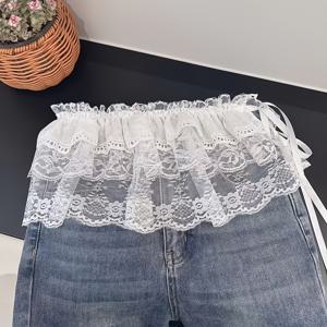 TEMU 여성용 솔리드 컬러 삼중 레이스 발레트 숏 스커트, 허리 타이 디자인 - 봄·여름 캐주얼 청바지 또는 반바지와 매치하기 좋은