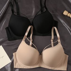 TEMU 2개 세트 우아한 플러스 사이즈 여성용 브라 - 편안한 푸시업 디자인, 언더와이어, 통기성 나일론 혼방, 탈착 불가 패드, 손세탁 가능 - 클래식 블랙 & 베이지, 플러스 사이즈 브라